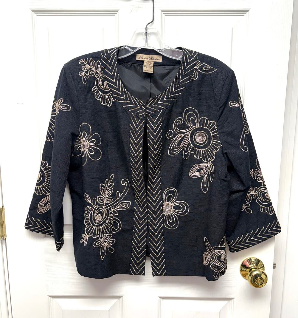 Marisa Christina Jacket Silk Embroidered Black Floral Evening Women’s Size L